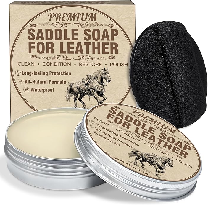Saddle Soap for Leather with Sponge, All-Natural Leather Cleaner and Conditioner kit to Clean, Condition, Protect & Waterproof, Boots, Bags, Shoes, Furniture, Car & Jackets (4.23 oz)