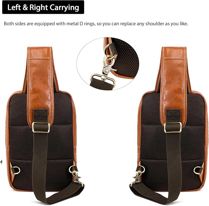 LANNSYNE Full Grain Leather Sling Bag For Men, Crossbody Chest Daypack Fits 10.5" iPad, Men’s Crossbody Bag