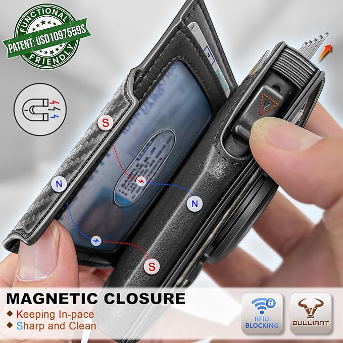 BULLIANT Men Wallet Gift Boxed,Slim Front Pocket Wallet Money Clip Card Holder 3.8"x2.7",Pop-up Access