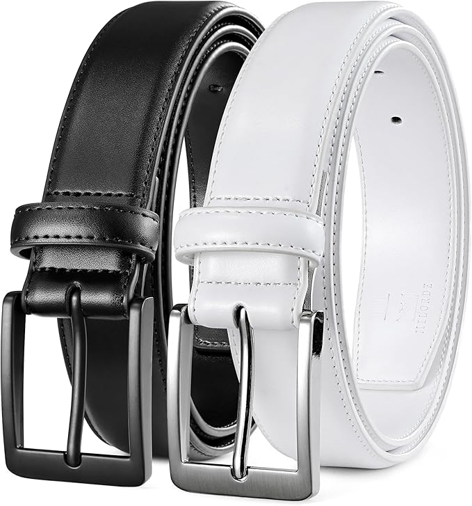 MILORDE Men's Leather Dress Belt 2Pack, Handmade, Genuine Leather, Fashion & Classic Designs for Work Business and Casual