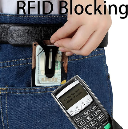 Slim Wallet for Men,RFID Blocking Minimalist Metal Wallet, Money Clip/Cash Holder, Front Pocket Aluminum Credit Card Holder, Ideal Gift for Men,Resin Black-Wood