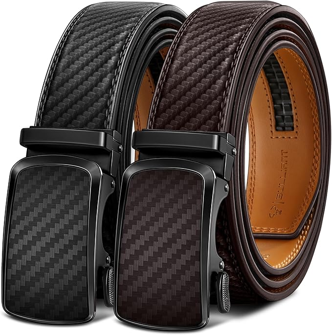 BULLIANT Men's Ratchet Belt 2 Pack-Click Leather Belt Adjustable for Men Gift 1 3/8-Cut for Perfect Fit