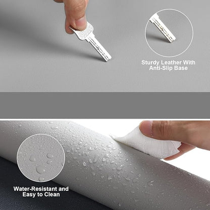 Leather Desk Mat Mouse Pad Large Non-Slip Surface Office Home Desk Accessories Supplies Decor for Keyboard Computer Laptop Writing Table Protector (Light Gray)