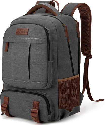 Tzowla Canvas Laptop Backpack, Bag for Men Women,Travel Work Rucksack Fits 17.3 Inch Laptop, Large Capacity Bookbag(Dark Grey)