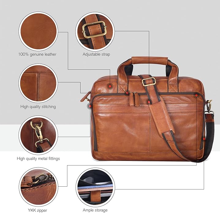 Oak Leathers Leather Messenger Bag for Men and Women - Laptop Briefcase Bag For College, Office, Adjustable Shoulder Strap