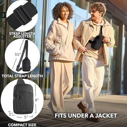 Mini Sling Bag Crossbody Fanny Pack Men & Women - Switchable Strap, RFID Blocking, Water-Repellent, Hidden Pocket