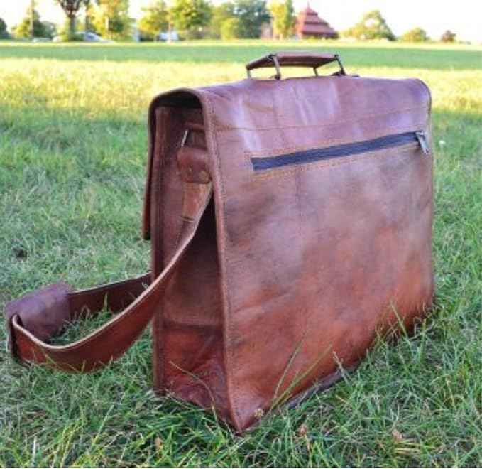 Komal's Passion Leather Briefcase for Men and Women 18 inch Handmade Leather Messenger Bag for Laptop Best Computer Satchel Distressed Bag (Single Pocket)