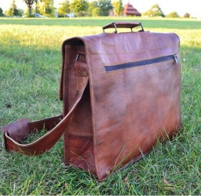 Komal's Passion Leather Briefcase for Men and Women 18 inch Handmade Leather Messenger Bag for Laptop Best Computer Satchel Distressed Bag (Single Pocket)