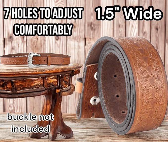 F&L CLASSIC Western Belt without buckle for men – Full Grain Leather Cowboy Belts for jeans - One Piece Leather strap belt
