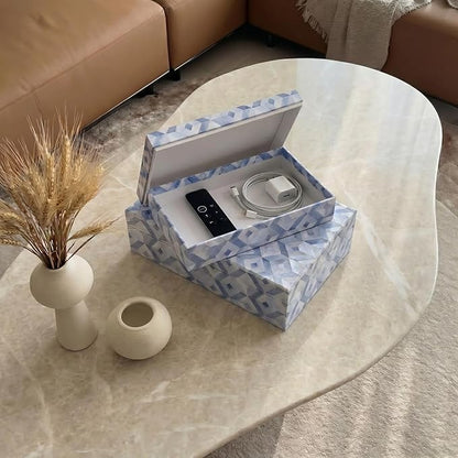 ZICOTO Decorative Storage Boxes with Lids - Set of 2 Beautiful Organizer Bins for Your Bookshelf Home Decor - Safely Store Photos, Documents and Memory Box Keepsakes on Your Shelves in Style