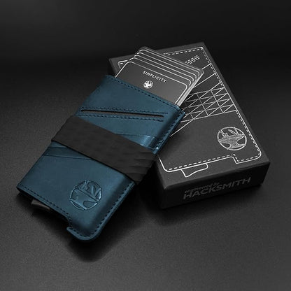 Hacksmith The Smith Wallet – Slim RFID Blocking Wallet for Men – Minimalist Front Pocket Wallet with Money Clip Band – Tactical Leather and Metal Wallets for Credit Cards & Cash (Pacific Blue)