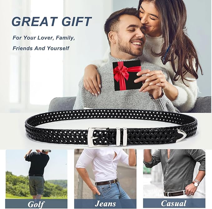 BELTROAD Braided Leather Belt for Men Casual Jeans Golf, Men's Leather Woven Alloy Buckle Hand Braided Belts Gift for Men