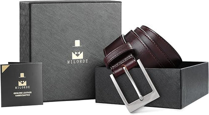 MILORDE Men's Genuine Leather Dress Belt, Handmade, 100% Cow Leather, Fashion & Classic Designs for Work Business and Casual