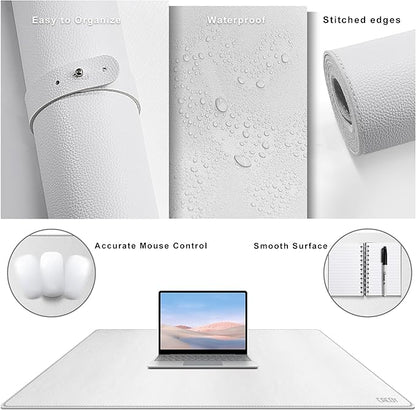 Cacoy 40" x 24" Leather Desk Pad Protector, Large Desk Mats on Top of Desks, Waterproof Computer Desk Mat XXL Keyboard Mouse Pad for Office and Home (White)