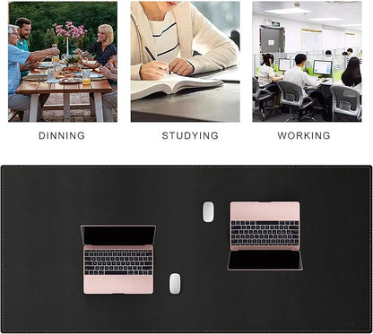 MAIDERN 59”x 27.5” Leather Desk Mat XL, Large Desk Pad, Reversible Cork & Leather Large Mouse pad for Desk, Waterproof Computer Desk Mat for Gaming Home Office (Black)