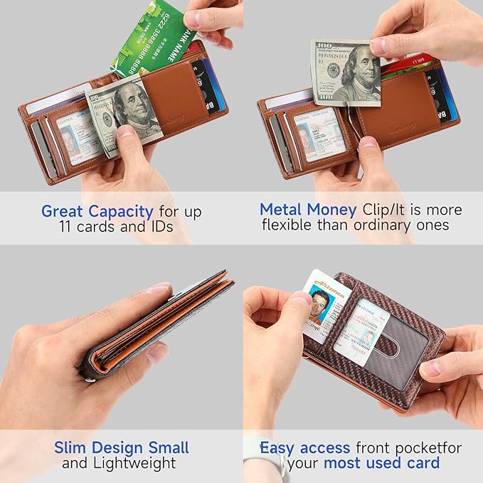 Men's Slim Wallet with Money Clip RFID Blocking Bifold Credit Card Holder Gifts for Men