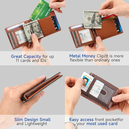 Men's Slim Wallet with Money Clip RFID Blocking Bifold Credit Card Holder Gifts for Men