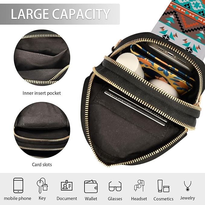 ZAZYXTJ Western Aztec Crossbody Sling Bag for Women Leather Small Chest Bag Adjustable Straps Daypack for Travel Sport Hiking