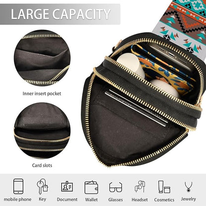 ZAZYXTJ Western Aztec Crossbody Sling Bag for Women Leather Small Chest Bag Adjustable Straps Daypack for Travel Sport Hiking