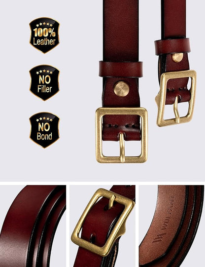 WOLFANT Full Grain Leather Belt for Women,1.1" Ladies Casual leather Jean Belt with Vintage Square buckle in Gift Box