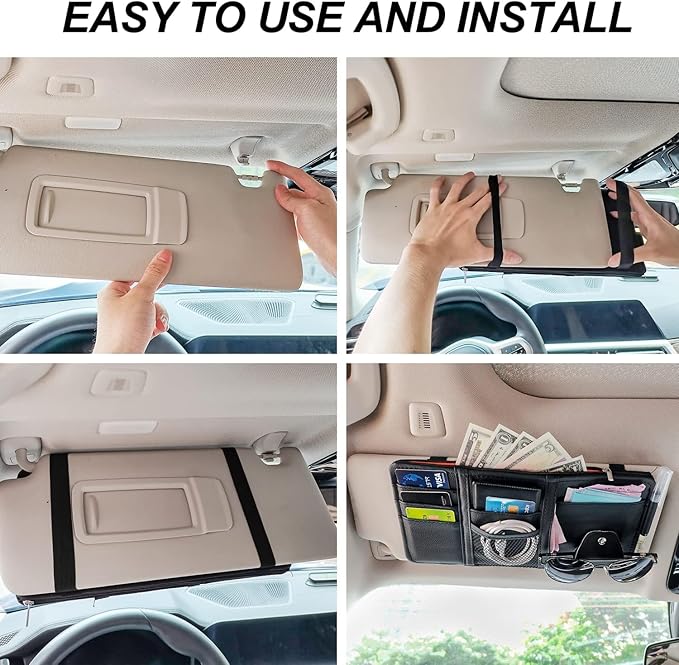 Keedolla 2 Pack Car Sun Visor Pocket Organizer, Auto Interior Accessories Car Truck Visor Organizer Storage Pouch Case Bag for Cards, Pens and Documents - Pink