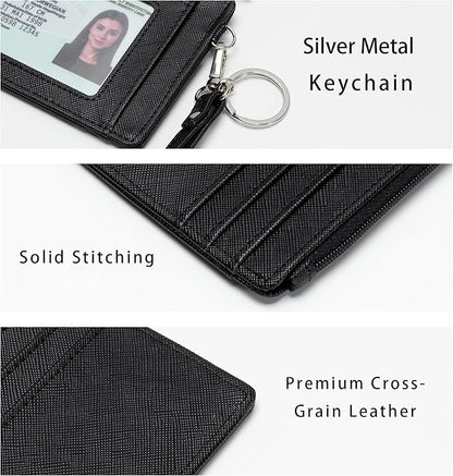 SEAVILIA Small Wallet for Women Slim Wristlet Keychain Wallets RFID Credit Card Holder With Zipper Pocket, ID Window (Black)