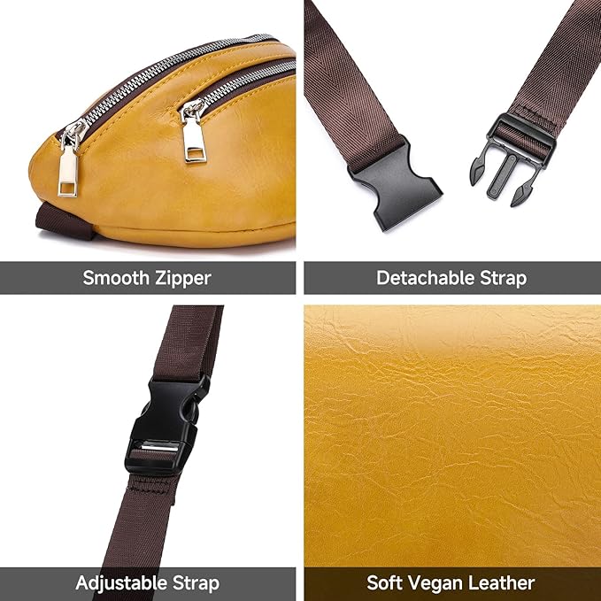 GAEKEAO Fanny Packs Waist Pack for Women Men Vegan Leather Cross body Belt Bag Travel with Adjustable Strap Bright Yellow