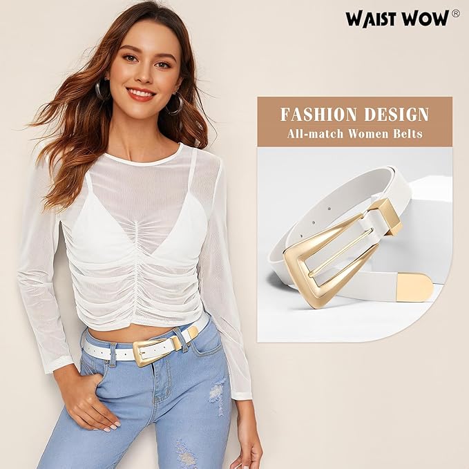 Women's Leather Belts for Jeans Pants Fashion Leather Waist Belt Ladies Dress Belts with Gold/Silver Buckle