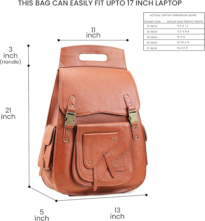 Handmade World Full Grain Leather Backpack for Men – Business Computer Backpack Fits Upto 17” Laptop, Office Work Travel Bag