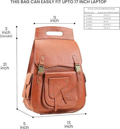 Handmade World Full Grain Leather Backpack for Men – Business Computer Backpack Fits Upto 17” Laptop, Office Work Travel Bag