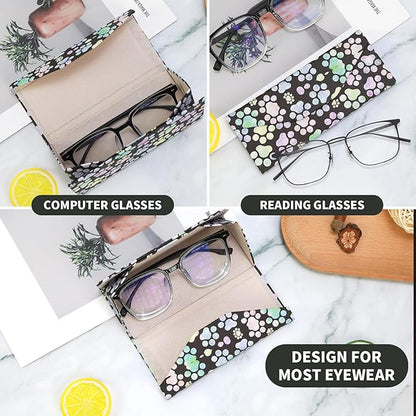 Foldable Glasses Case, Magnetic PU Leahter Sunglasses Case, Cute Hard Shell Folding Eyeglass Cases for Women Kids