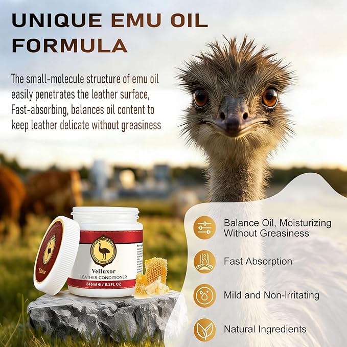 Leather Furniture Repair Salve 8.2oz, with Natural Emu Oil - Polisher, Moisturizer, Restorer for Couch and Furniture - Leather Cleaner and Conditioner for Wood/Vinyl/Handbags/Car Seats/Shoes