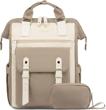 LOVEVOOK 17 inch Laptop Backpack for Women, Teacher Nurse Work Travel Backpacks Purse,Computer Bag, Khaki Beige