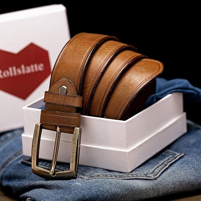 Luxury Full Grain Genuine Leather Belt Men Gift, 1.5" Wide Vintage Real Leather Western Cowboy Men's Belts