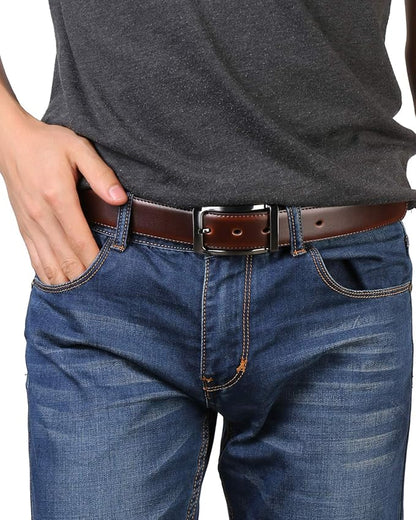 Belts for Men Reversible Leather 1.25” Waist Strap Fashion Dress Buckle Beltox