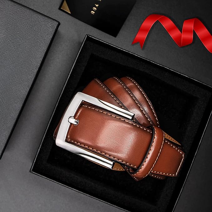 MILORDE Men's Genuine Leather Dress Belt, Handmade, 100% Cow Leather, Fashion & Classic Designs for Work Business and Casual