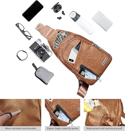 Sling Bag Set, PU Leather Sling Bag, Multi-Zipper Design for Travel, Outdoors, Valentine’s Day Gifts