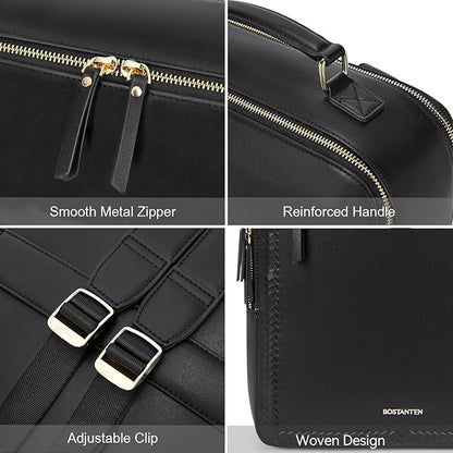 BOSTANTEN Leather Backpack 15.6 inch Laptop Bag Travel Casual Computer Backpack College Business Work Shoulder Bags with Trolley Sleeve for Women Men Black