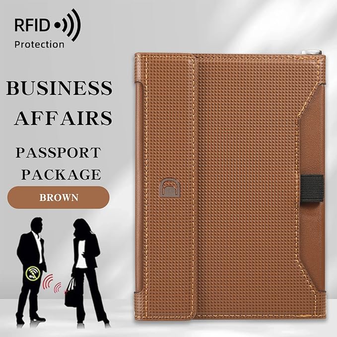 Passport Holder for Travel Essentials, RFID Blocking PU Leather Passport Wallet Cover Card holder Case Passport Book Holders for Women and Men, Brown