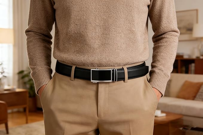 Lingli Men's Belt,Ratchet Dress Belt with Automatic Buckle Brown/Black-Trim to Fit-35mm wide