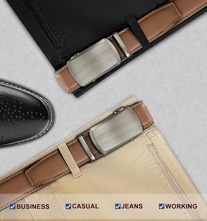 KEMISANT Belt Men, Sliding Ratchet Belt Genuine Leather For Gift Mens Dress Pants Oxfords,Size Adjustable