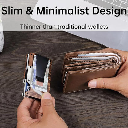 Minimalist Slim Wallet for Men,RFID Blocking Metal Wallet,Aluminum Credit Card Holder & Money Clip 12-15 Cards,Slim Rfid Front Pocket Mens Wallet,Resin White