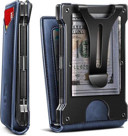 KEMISANT Men Wallet- Slim Wallet Money Clip For Gift Men in Front Pocket 12Cards-Metal Case with Magnetic Flip