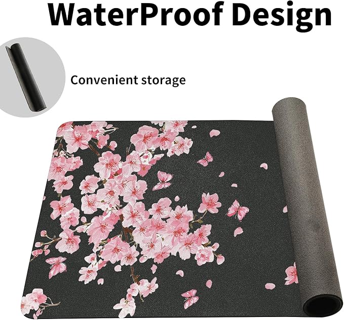 Pink Cherry Blossoms Desk Mat, Classic PU Leather Desk Pad for Women - Large Non-Slip Office Mat for an Elegant Gaming & Home Workspace（31.5 * 15.75in）