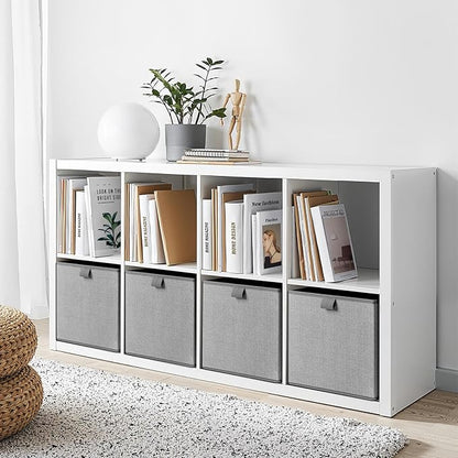 Storage Baskets, 11.8-Inch Woven Fabric Bins, Storage Cubes with Reinforced Handles, Organizer Bins for Closet Shelves, Foldable, for Toys, Clothes (4PCS/Grey-11.8*11.8*11.8inch)