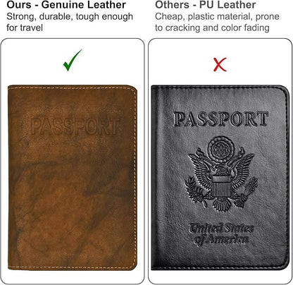 Antique Saddle Genuine Leather RFID Passport Cover