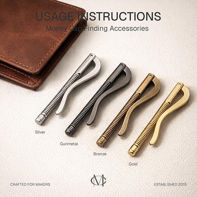 CRAFTMEMORE Avail 4 Colors Spring Money Clip for Money Clip Wallet Leathercraft Accessories Pack of 2 (Silver)