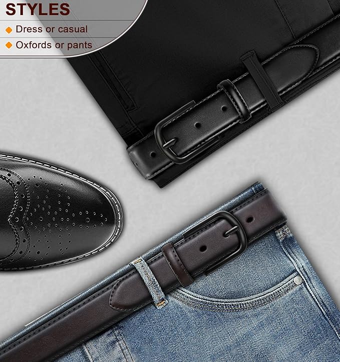 BULLIANT Men Belt Multi Pack,Leather Belt For Gift Men Golf Dress Casual Jean 7Holes 1 3/8"