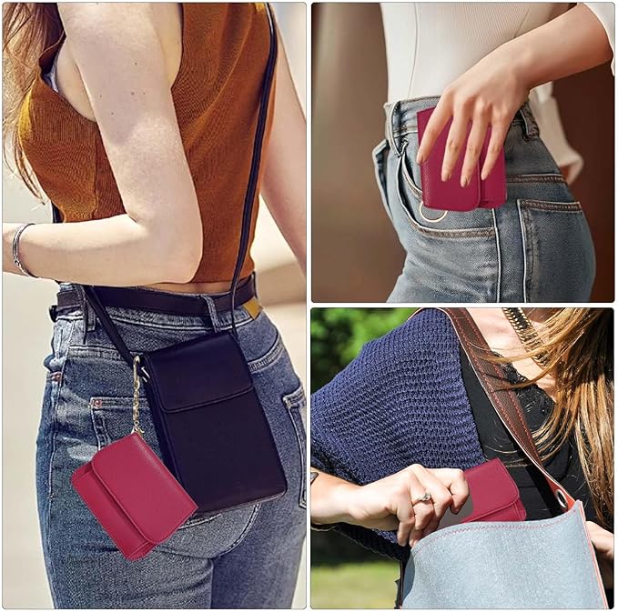 Women Small Wallet RFID Blocking Slim Wallet with Coin Pocket Tri-Fold Credit Card Holder with ID Window and Keychain (Red)