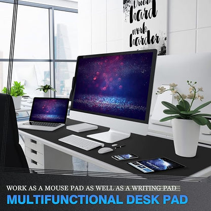 K KNODEL Large Office Leather Desk Mat, Mouse and Keyboard Pad, Computer and Laptop Mat, Desktop Protector and Cover, Writing Pad and Blotter (47.2"x17", Black)